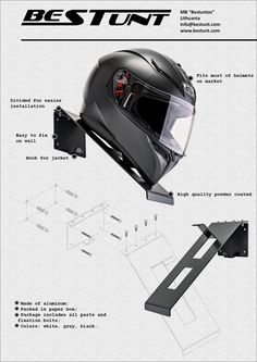 an image of a motorcycle helmet with instructions on the front and back side, including parts for