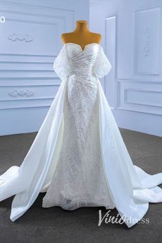 Beaded Modern Wedding Dresses with Detachable Overskirt 67560 Square Wedding Dress, Pearls Wedding Dress, Wedding Dress With Detachable Train, Dress With Detachable Train, Detachable Wedding Dress, Pearl Wedding Dress, Dress Train, Pearls Wedding, White Mermaid