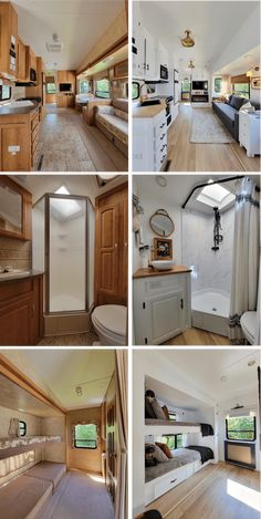 the inside of a home with wood flooring and white walls, windows, and cabinets