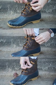 How To Tie Duck Boot Laces, Outfit With Duck Boots, Duck Boots With Jeans, How To Tie Laces, Duck Boots Outfit, Ll Bean Duck Boots