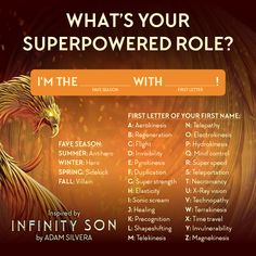 an orange and black poster with the words, what's your super - powered role?