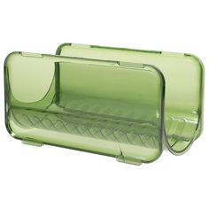 two green plastic containers with dividers on each side