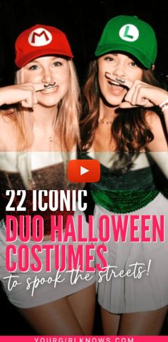 two girls wearing halloween costumes with the words 22 iconic duo halloween costumes to spot the streets