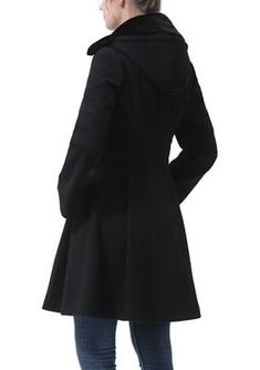 Simple clean lines and a traditional cut make this piece a lasting investment. Featuring a detachable hood, a removable faux fur collar, two exterior pockets, and a statement bow button closure front. Thus allowing this coat to be worn over any casual, work, or evening outfit. | Kimi & Kai Women's Karlee Wool Coat, Black, Medium Classic Fitted Outerwear With Detachable Hood, Elegant Hooded Outerwear With Faux Fur Lining, Elegant Outerwear With Detachable Hood For Work, Elegant Hooded Wool Outerwear, Elegant Hooded Outerwear In Solid Color, Elegant Hooded Solid Outerwear, Elegant Solid Hooded Outerwear, Elegant Solid Color Hooded Outerwear, Fitted Outerwear With Detachable Hood For Work