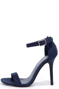 LuLu*s Elsi Navy Blue Single Strap Heels at LuLus.com! Dark Blue Heels, Single Strap Heels, Navy Blue Heels, Navy Heels, Brian Atwood Heels, Navy Blue Shoes, Dr Shoes