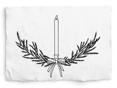 a black and white drawing of a candle surrounded by branches