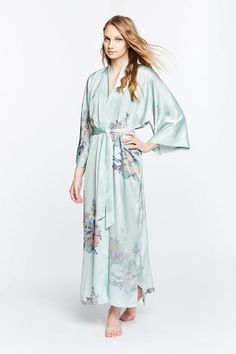 Long Floral Kimono, Kimono Print, Long Silk Kimono, Elegant Kimono, Furano, Silk Nightgown, Kimono Robes, Silky Skin, Silk Kimono Robe