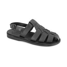 Featuring a stylish fisherman sandal silhouette in balck full-grain leather, the Michael sandal brings style and reliable comfort to your wardrobe. With an adjustable ankle strap and buckle closure in matching hardware, these closed toe sandals are sure to become a favorite. Comfort is a given with all Jerusalem Sandals, and Michael is no different. It features a leather sole that molds to your feet for a custom-like fit plus a comfortable polyurethane outsole for all-day wear from city to trail Fisherman Silhouette, Ankle Strap Sandals Flat, Toe Loop Sandals, Mens Shoes Sandals, Fisherman Sandals, Closed Toe Sandals, Ankle Strap Flats, Sport Sandals, Leather Slides