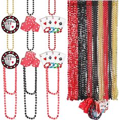 PRICES MAY VARY. Generous Package: never run out of decor elements or party favors at your casino gathering with our package of 36 casino night beaded necklaces; It consists of 3 different styles of necklaces, including 12 ball bead necklaces (red, gold, black), 12 different casino-themed necklaces, and 12 dice necklaces in 2 colors; This generous pack ensures that each guest gets a piece of casino luck to take home, enhancing their party experience Durable with Nice Finish: adorn yourself with Themed Red Costume Accessories As Gift, Themed Red Costume Accessories For Gift, Red Themed Costume Accessories For Gift, Red Themed Costume Accessories For Gifts, Red Beaded Necklace For Party, Red Carnival Party Supplies, Red Holiday Party Necklace, Red Necklace For Holiday Party, Holiday Red Party Necklace