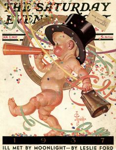 a baby with a top hat holding a baseball bat and confetti streamers