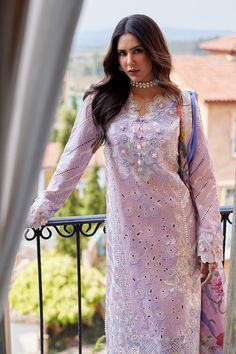 Classic Pakistani Salwar Kameez Embroidered Suit in Lavender Shade is Crafted with meticulous attention to detail it features a front panel adorned with intricate Chikan embroidery, exuding timeless elegance. The sleeves, embellished with both delicate embroidery and appliqué work on luxurious lawn fabric. Embroidered Kameez: The kameez has premium fabric and is emblazoned with lavish floral designs, motifs, and delicate embroidery. Beaming sequins and threads make this beautiful kameez in an al Walima Dresses Pakistani, Pakistani Mehndi Dress, Punjabi Salwar Kameez, Eid Look, Chikan Embroidery, Wedding Dresses Pakistani, Walima Dress, Indian Bridal Sarees, Embroidered Suit