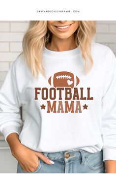 Snug, stylish, and oh-so-chic! Our Football Mom sweatshirt is a game-changer for fall. Create the perfect mom fall outfits effortlessly. Ready for fall? Dive into comfort! Shop football mom shirts now. 🛒👚 #SweaterWeather #MomFall #GraphicSweatshirts #FootballMom #MomLife Games For Moms, Game Day Football, Sweatshirt Aesthetic, Football Sweatshirt, Personalized Football, Fabric Combinations, Game Day Shirts, Mama Sweatshirt