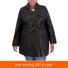 in stock Leather Trench Coat Woman, Plus Size Trench Coat, Leather Trench, Plus Size Coats, Trench Coat Black, Leather Trench Coat, Trench Coats Women, Double Breasted, Plus Size Outfits