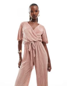 AX Paris short sleeve plisse wrap jumpsuit in pink | ASOS Chic Pleated Jumpsuits And Rompers For Spring, Solid Color Short Sleeve Jumpsuits For Night Out, Trendy Short Sleeve Jumpsuits And Rompers For Night Out, Pink Fitted Short Sleeve Jumpsuit, Chic Short Sleeve Jumpsuits And Rompers For Spring, Short Sleeve Jumpsuits And Rompers For Spring Party, Fitted Short Sleeve Jumpsuit With Tie Waist, Fitted Short Sleeve Jumpsuits And Rompers With Tie Waist, Spring Short Sleeve Jumpsuits And Rompers For Loungewear