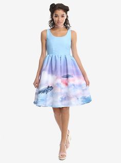 Six Medium, Star Wars Cloud City Pinup Dress, LIGHT BLUE Star Wars Cloud City, Summer Wars, The Millennium Falcon, Pinup Dress, Whimsical Dress, Star Wars Fashion, Cloud City, Pastel Clouds, Star Wars Wedding