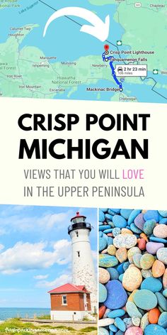 a map with the words, crisp point michigan views that you will love in the upper peninsula