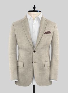 Embrace a classy aura with the Loro Piana Gemma Wool Silk Linen Suit, a luxurious and high-end addition to any man's wardrobe. Bespoke with premium materials including wool, silk, and linen, it offers a perfect balance of style, comfort, and quality. Its fabric is soft, breathable, and flows beautifully on the body. The color is a versatile and perennial shade of beige. With such a suit, you are guaranteed to look sharp and polished. Its elegance is matched only by its versatility and lasting appeal, making it a great choice for a formal event, business meeting, or special celebration.    A marriage of elegance and comfort, Loro Piana fabrics are made using the highest quality raw materials in the world, in their purest form or blended together. A sophisticated response to the dictates of Event Business, Master Tailor, Italian Suit, Silk Linen, Shades Of Beige, Linen Suit, Linen Jacket, Formal Suits, Business Meeting