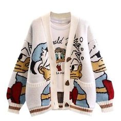 Top Rated Disney Donald Duck Cardigan, Fashion Women's Sweaters Casual Sweaters Women, Thick Knit Cardigan, Streetwear Sweater, Jacquard Sweater, Jumpsuit Outfit, Popular Outfits, Printed Cardigan, Cardigan Fashion, Loose Sweater