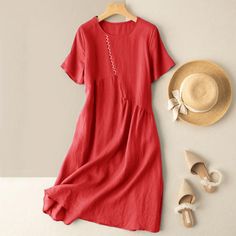 SPU: XH-81784-YXCFabric Name: 95% Cotton-5% NylonPattern: Solid ColorProcess: PaneledStyle: ElegantLength: Mid-LengthCollar: Round NeckPopular Elements: Solid ColorSleeve Type: Short SleeveOccasion: HolidayTheme: SummerNOTE: If you are not sure, please choose a larger size. If you have any doubts about this product, we suggest you contact our customer service team. Due to the color difference between the screens of different electronic devices (computers, mobile phones or ipads), especially the Red Relaxed Fit Dress For Spring, Red Non-stretch Short Sleeve Midi Dress, Short Sleeve Red Midi Dress, Red Non-stretch Casual Dress, Red Short Sleeve Midi Dress, Casual Red Non-stretch Dress, Red Solid Color Summer Dress, Summer Solid Color Red Midi Dress, Red Solid Color Midi Dress For Summer