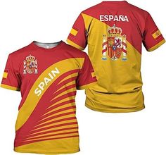 Personalized Spain Shirt Spain Spanish Flag Espana Souvenir T-Shirt, Espana Shirts, Spain Spanish Flag Tshirt, España Shirt PRODUCT INFORMATION 100% polyester blended fabric, offers outstanding durability, insulation, and wrinkle resistance. Machine wash in cold with similar colors/no bleach/low iron. Breathable, durable, and easy to care for. Moisture-wicking. Advanced 3D Printing Technology: This makes the NEVER FADE hoodies/shirt with machine washing or hand washing. USA standard size. Please Printed Short Sleeve T-shirt For Sports Events, Sports Short Sleeve Printed T-shirt, Sports Printed Short Sleeve T-shirt, Fan Merchandise Printed Short Sleeve Shirt, Printed Crew Neck T-shirt For Sports Events, Printed Short Sleeve Tops For Sports Events, Multicolor Custom Print T-shirt For Sports Events, Yellow Sublimation Print Crew Neck Shirt, Multicolor Crew Neck T-shirt For Sports Events