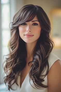 16 Flattering Long Layered Hair Ideas with Side Bangs for Any Occasion Deep Side Bangs, Long Layers Haircut With Face Framing Side Part, Face Framing Side Part, Side Bangs Wavy Hair, Long Hair With Layers Side Part, Hair Framing Face, Side Bangs With Medium Hair, Side Part Curtain Bangs, Long Hair With Side Bangs