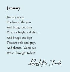 a poem written in black ink on a light blue background, with the words january