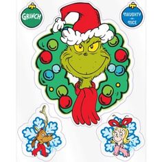 the grinch christmas stickers are on display