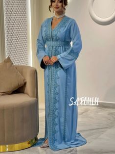 Kaftan V-neck Gown Moroccan Women Long Sleeve Evening Dress Caftan Appliques Bridal Dresses Custom Long Sleeve Evening Dress, Kaftan Designs, Moroccan Women, Moroccan Dress, Moroccan Caftan, Long Sleeve Evening Dresses, Kaftan Dress, Women Wedding Guest Dresses, Red Prom Dress