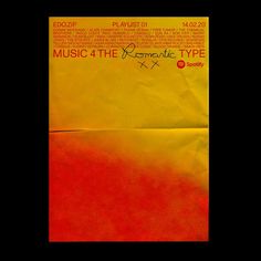 a yellow and red poster with the words music 4 the romantic type written on it