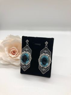 Excited to share the latest addition to my #etsy shop: Simulated Aquamarine Gemstone Art Deco Sterling Silver and Pearl Filigree Drop Earrings {Made To Order} https://etsy.me/2qZezuR #jewelry #earrings #silver #artdeco #earwire #yes #girls #aquamarine #no Oval Filigree Earrings For Wedding, Art Deco Oval Earrings For Formal Occasions, Oval Art Deco Earrings For Formal Occasions, Formal Oval Art Deco Earrings, Blue Oval Earrings For Evening, Sterling Silver Blue Earrings With Intricate Design, Blue Sterling Silver Earrings With Intricate Design, Blue Dangle Earrings With Intricate Design, Blue Intricate Design Drop Earrings