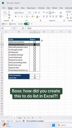 an excel spreadsheet with the text boss how did you create this to do list in excel?