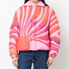 Erl Pink Sunset Down Jacket Sold Out Everywhere Online In This Size Size Small -- Genderless / Unisex ((When Buying This Unisex Item, Keep In Mind That It Is Graded In Standard Men's Sizing)) Brand New With Tags -- I Was Hoping This Would Fit As Am In Love With It, But Needed An Xs Down-Filled Plain-Woven Cotton Jacket. Graphic Printed And Quilted Throughout. Spread Collar Zip Closure With Press-Stud Placket Zip Pockets Inset Rib Knit Hem Elasticized Cuffs Patch Pocket At Interior Full Satin Lin Multicolor Puffer Outerwear For Spring, Playful Pink Outerwear For Outdoor, Multicolor Spring Puffer Jacket, Playful Pink Winter Outerwear, Pink Long Sleeve Puffer Outerwear, Rainbow Puffer Jacket, Ski Jacket Pink, Pink Sunset, Cotton Jacket