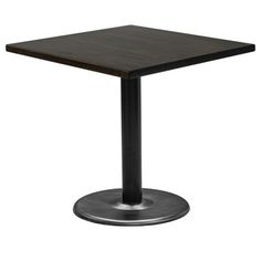 a square wooden table with black metal base on an isolated white background for display or product placement