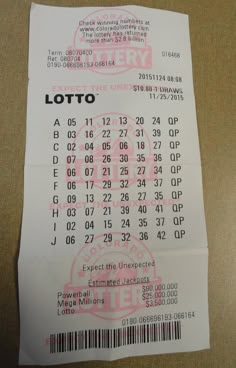 a lotto ticket sitting on top of a table