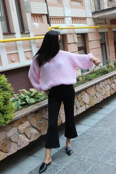 "KidMohair Oversized Sweater. Very cozy, weightless and comfortable. Size: oversize Length 65 cm Width 55/60cm This sweater can be with round neck or V-neck. For a sweater with a V - neckline, the depth of the neckline is 25 cm (diagonally from the shoulder). Product Details: * 100% hand knit *70% kidmohair, 30% neylon If you would like me in other size, you could request a custom order with your own parameters: your height, bust and length of the sweater from the shoulder in cm. You can choose Trendy Long Sleeve Mohair Sweater, Pink Mohair Sweater For Winter, Pink Mohair Sweater For Fall, Pink Mohair Sweater For Spring, Cozy Pink Mohair Sweater, Bridal Cardigan, Bridal Sweater, Woman Sweater, Mohair Sweater