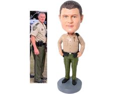 a police officer bobble head is shown next to an image of a man in uniform