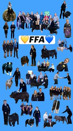 a group of people standing next to each other in front of a blue background with the words ffa on it