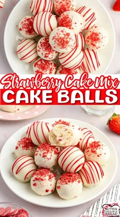 strawberry cake mix cake balls on a white plate