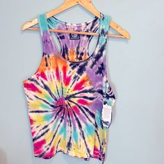 Pop Surf Tiedye Tank Top Size M - 100% Cotton - Nwt - Multi-Color As Pictured Hand Dyed Rainbow Tops For Spring, Multicolor Bleached Tops For Spring, Casual Pink Tank Top For Festival, Hand Dyed Rainbow Top For Summer, Casual Hand Dyed Tank Top For Summer, Acid Wash Casual Tank Top For Festivals, Casual Acid Wash Tank Top For Festivals, Spring Multicolor Bleached Tops, Summer Cotton Tie Dye Tops