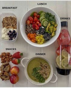 the ingredients for a healthy meal are displayed in bowls