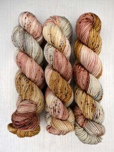 Hand dyed variegated yarn in light shades of brown, pink & gray with deeper shades speckled over top. Hand Dyed Yarn Inspiration, Yarn Organization, Indie Dyed Yarn, Hand Painted Yarn, Fashion Queen, Crochet Supplies, Yarn Inspiration, Fibres Textiles, Hand Dyed Wool