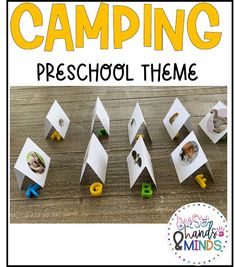 the camping preschool theme is shown with letters and animals