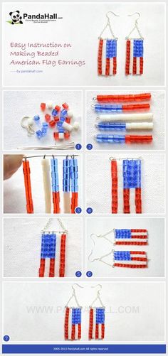 instructions to make patriotic earrings with beads and plastic straws for the fourth of july