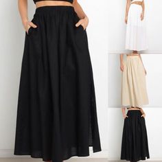 Top Rated Dress Casual Summer Long Skirt Cotton Sen Female Women Business Casual Dress, Women's Dresses Solid Color Long Summer Dress, Black A-line Maxi Skirt For Summer, Black Cotton Maxi Skirt For Summer, Summer Black Cotton Maxi Skirt, Solid Color Summer Maxi Skirt, Elegant Cotton Skirt For Vacation, Solid Color Maxi Skirt For Summer, Summer Skirted Dress Solid Color, Summer Solid Color Skirted Dresses