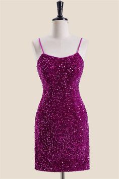 Short Princess Dress, Bodycon Short Dress, Sequin Material, Dance Ideas, Hoco Dress, Short Bodycon Dress, Magenta Color, Hugging Silhouette, Convertible Dress