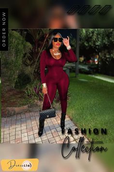 Long Sleeve Drawstring Back Open Jumpsuits Casual Long Sleeve Club Jumpsuits And Rompers, Casual Long-sleeved Jumpsuits And Rompers For Club, Casual Fitted One-piece Jumpsuit, Casual Fitted One-piece Jumpsuits And Rompers, Trendy Fall Jumpsuits And Rompers For Club, Solid Color One-piece Jumpsuit For Club, Burgundy Jumpsuit, Burgundy Fashion, White Fashion Casual