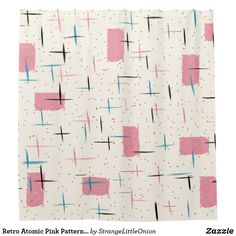 an abstract pink and blue pattern on white paper with black lines, dots and squares