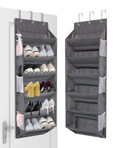 PRICES MAY VARY. Non-woven Fabric Extra 6 Mesh Pockets Design--Behind the door shoe organizer has 3 mesh pockets (6.88"L * 8.46"W) on each side , which can store thermometers, keys, chargers, charging cables, remote controls, glasses and other small items. The see-through mesh design makes it easier to store and remove small items. Sturdy & Durable Material--Our over the door shoe storage is made of moisture-proof, breathable, tough, and odorless non-woven fabric. Each tier has a strong polished Over Door Shoe Storage, Narrow Door, Door Shoe Rack, Hanging Shoe Rack, Entryway Closet, Shoe Hanger, Shoe Organizers, Shoe Rack Closet, Hanging Shoe Organizer