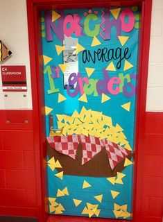 a door decorated with an image of a boat and checkered tablecloth