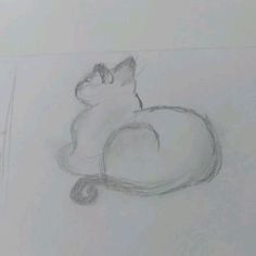 a pencil drawing of a cat sleeping on top of a table next to a computer mouse